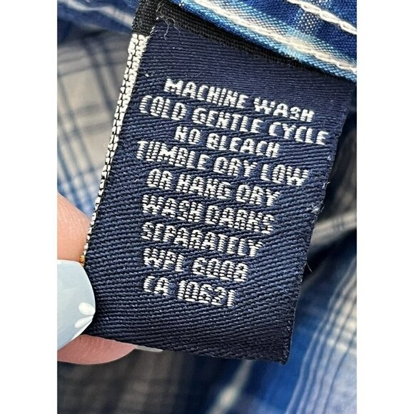 Panhandle Slim Mens Sz M Blue White Plaid Western Pearl Snap Cowboy Shirt - Picture 6 of 7